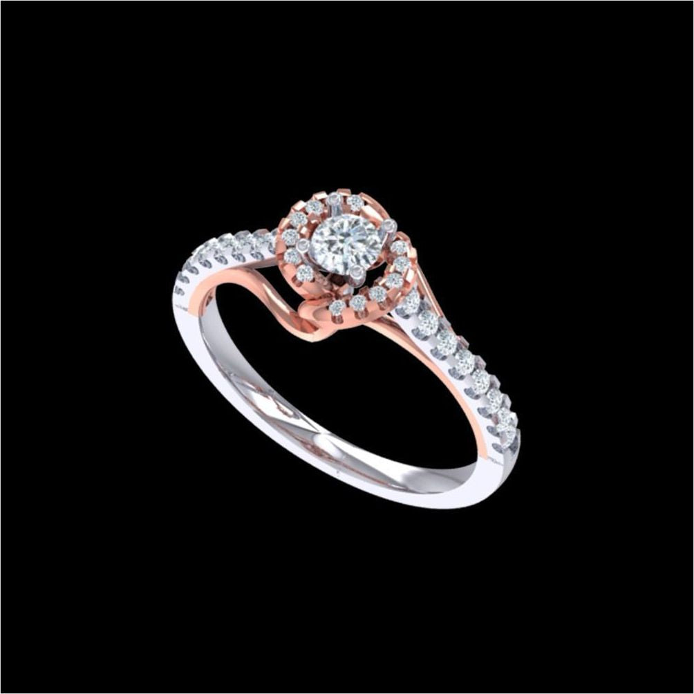 Rose Gold Diamond Halo Engagement Ring – Two Tone White & Rose Gold Ring for Women 10K | 14K | 18K