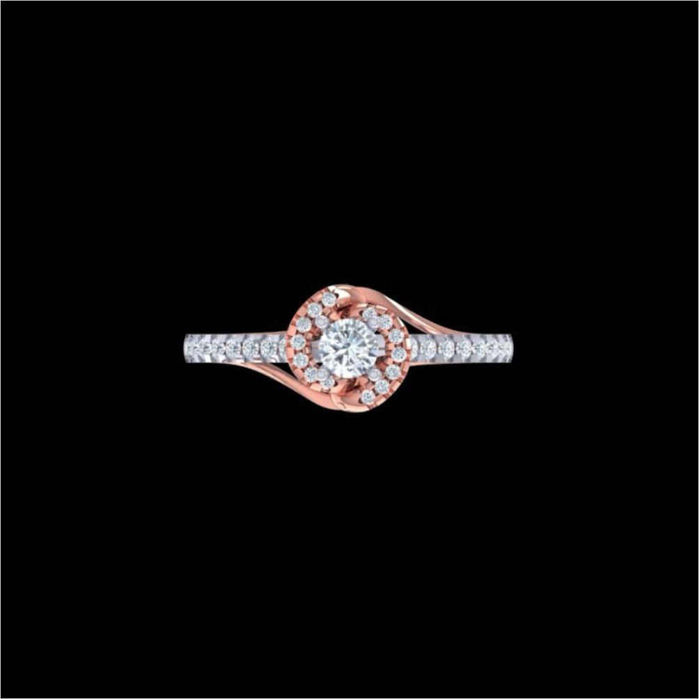 Rose Gold Diamond Halo Engagement Ring – Two Tone White & Rose Gold Ring for Women 10K | 14K | 18K