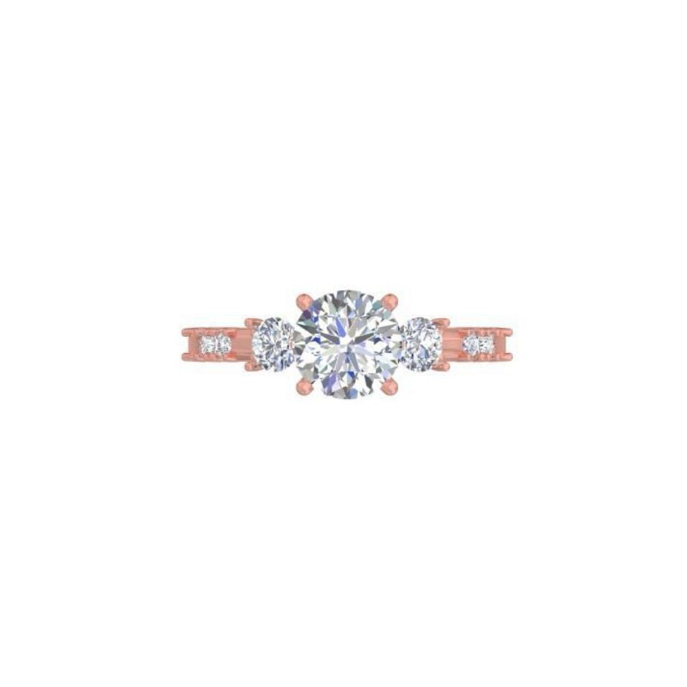Rose Gold Three-Stone Diamond Engagement Ring – Designer Women’s Ring with Pave Band 10K | 14K | 18K