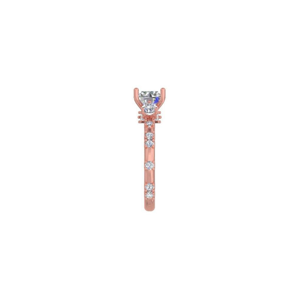 Rose Gold Three-Stone Diamond Engagement Ring – Designer Women’s Ring with Pave Band 10K | 14K | 18K