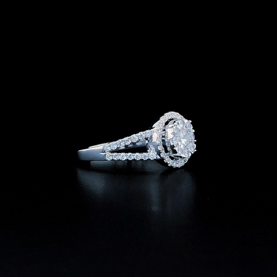 Double Halo Split Shank Silver Ring with Brilliant Round CZ Center