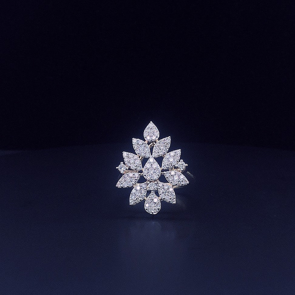 Floral Cluster Silver Ring with Teardrop CZ Stones – Statement Cocktail Ring for Women