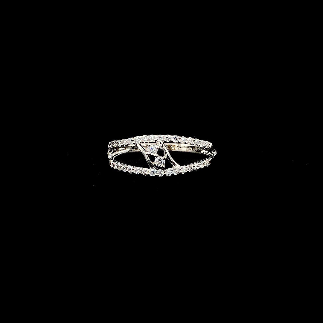 Split Shank Pave Silver Ring with Double Row Accent Stones