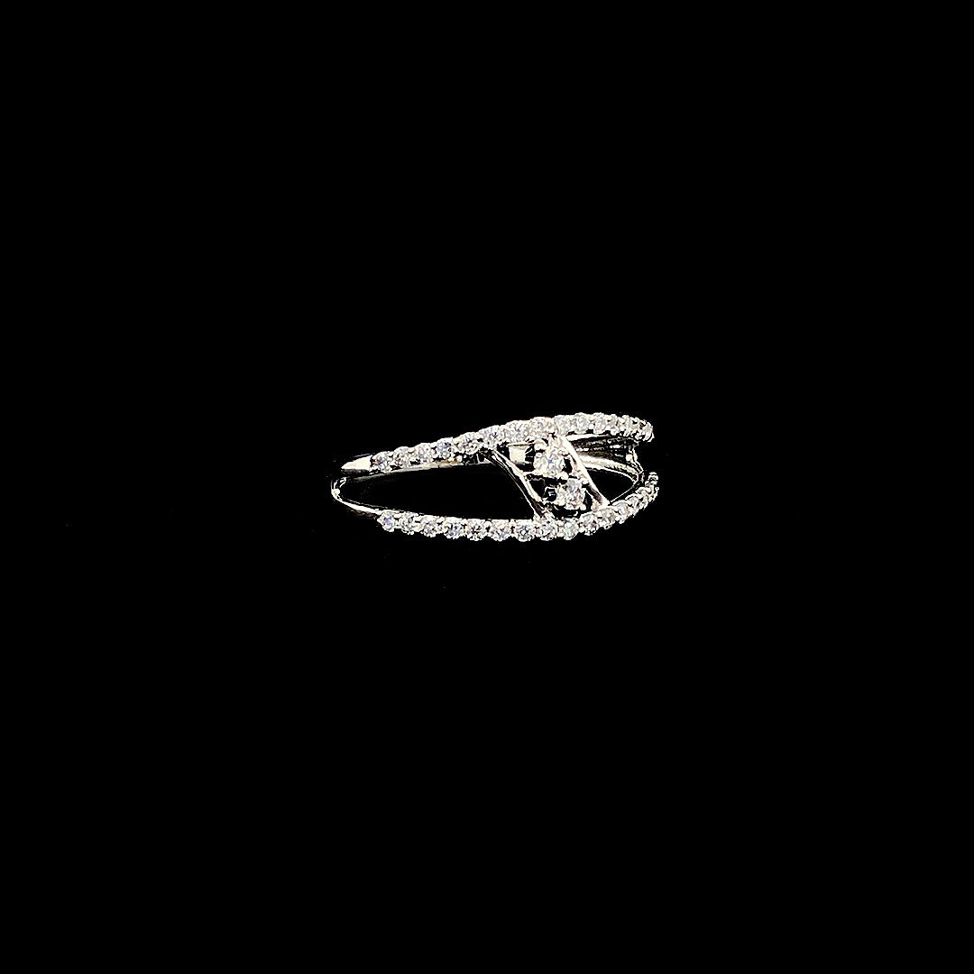 Split Shank Pave Silver Ring with Double Row Accent Stones