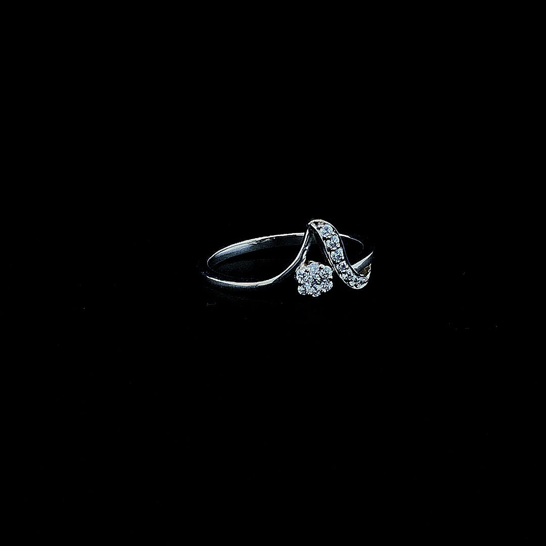 Wave-Inspired Silver Ring with Solitaire & Pave Detailing