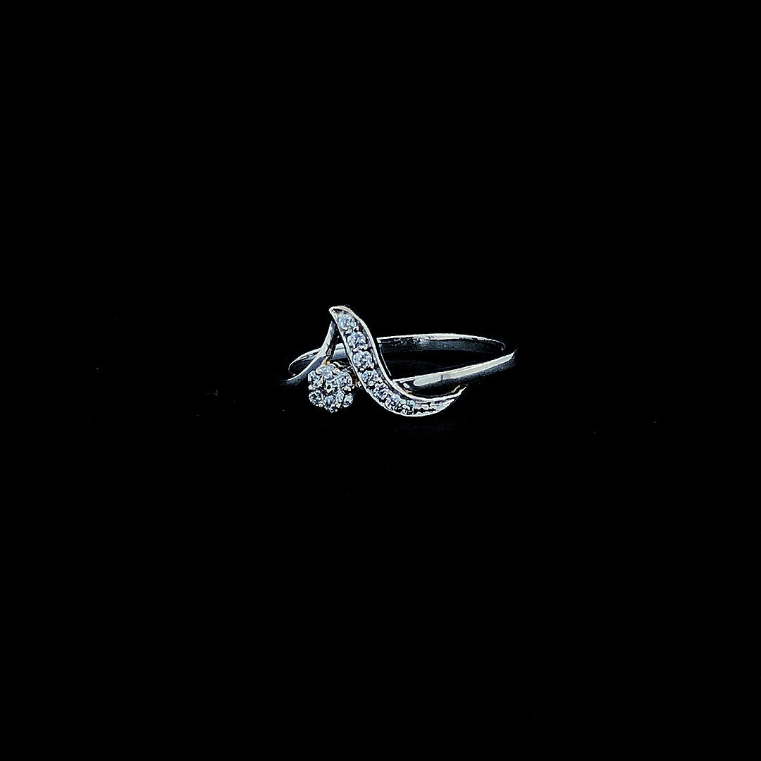 Wave-Inspired Silver Ring with Solitaire & Pave Detailing