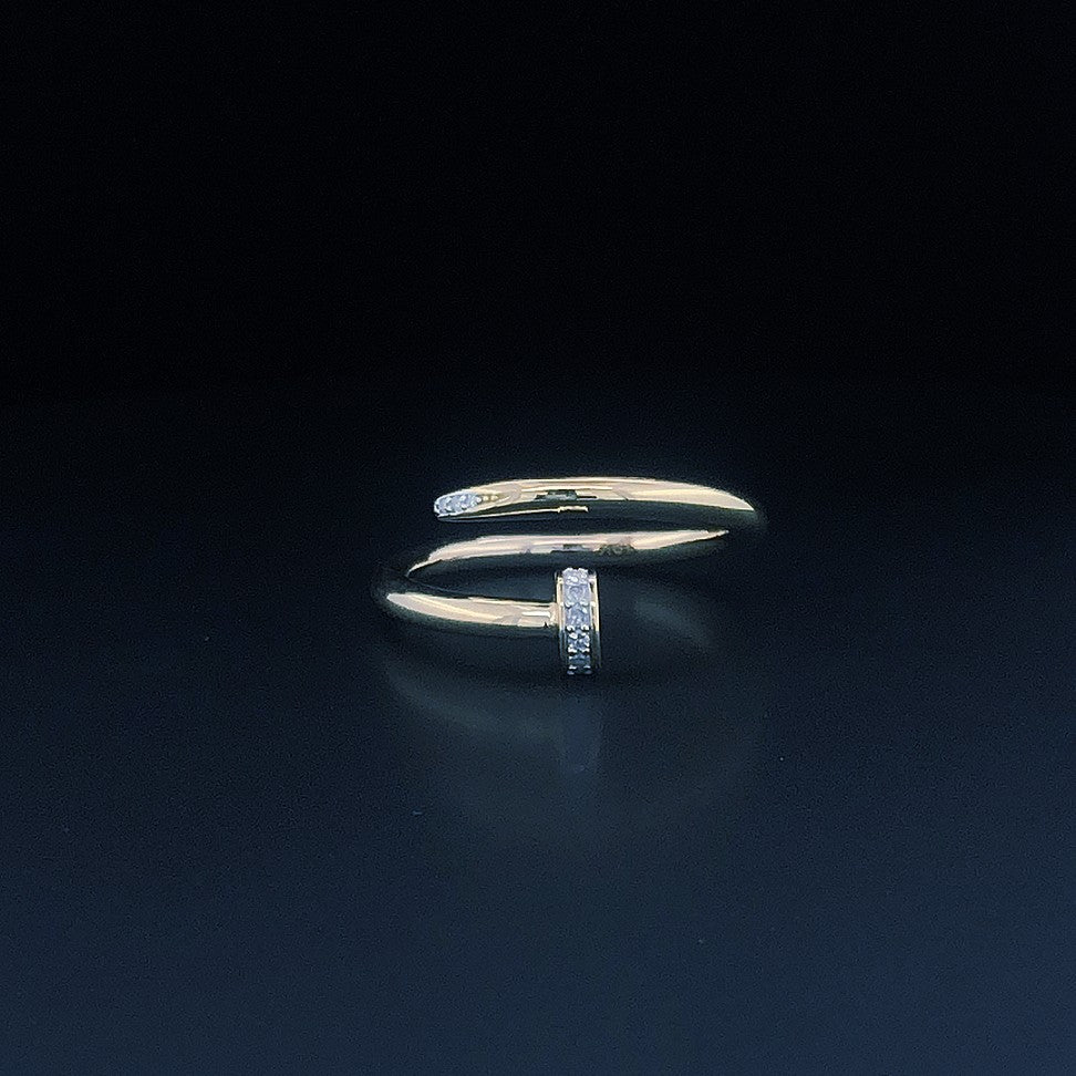 Minimalist Adjustable Silver Ring with CZ Accents – Elegant Open Band Design for Women