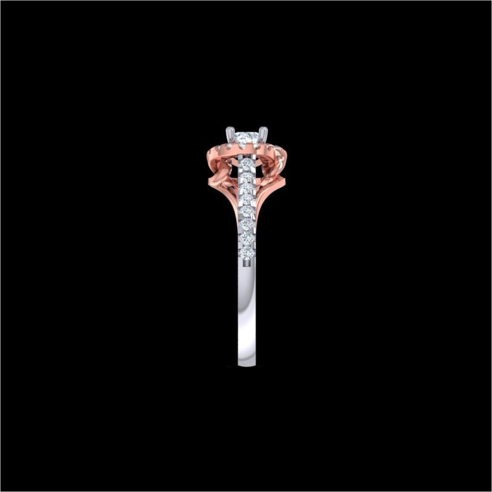 Rose Gold Diamond Halo Engagement Ring – Two Tone White & Rose Gold Ring for Women 10K | 14K | 18K