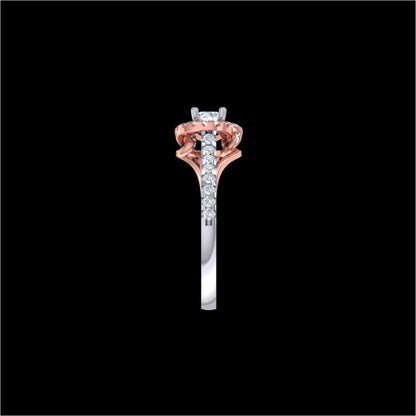 Rose Gold Diamond Halo Engagement Ring – Two Tone White & Rose Gold Ring for Women 10K | 14K | 18K