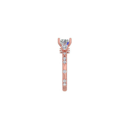 Rose Gold Three-Stone Diamond Engagement Ring – Designer Women’s Ring with Pave Band 10K | 14K | 18K
