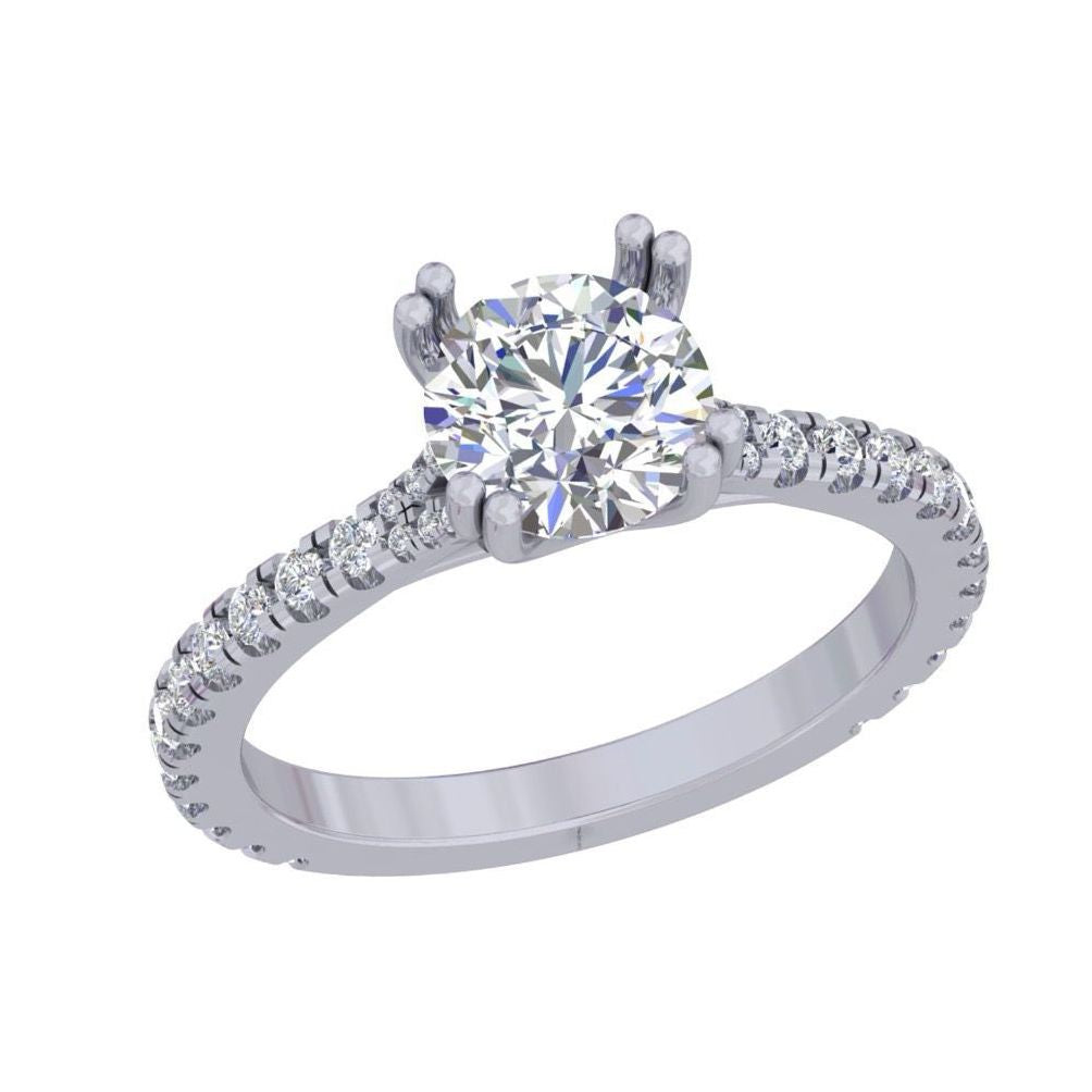 White Gold Solitaire Diamond Engagement Ring – Pavé Band Classic Ring for Women 10K | 14K | 18K