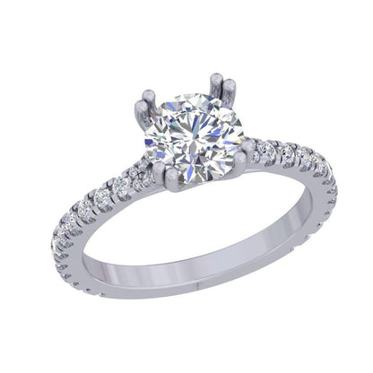 White Gold Solitaire Diamond Engagement Ring – Pavé Band Classic Ring for Women 10K | 14K | 18K