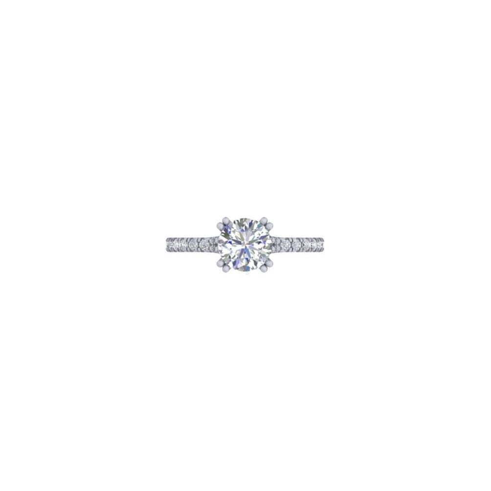 White Gold Solitaire Diamond Engagement Ring – Pavé Band Classic Ring for Women 10K | 14K | 18K