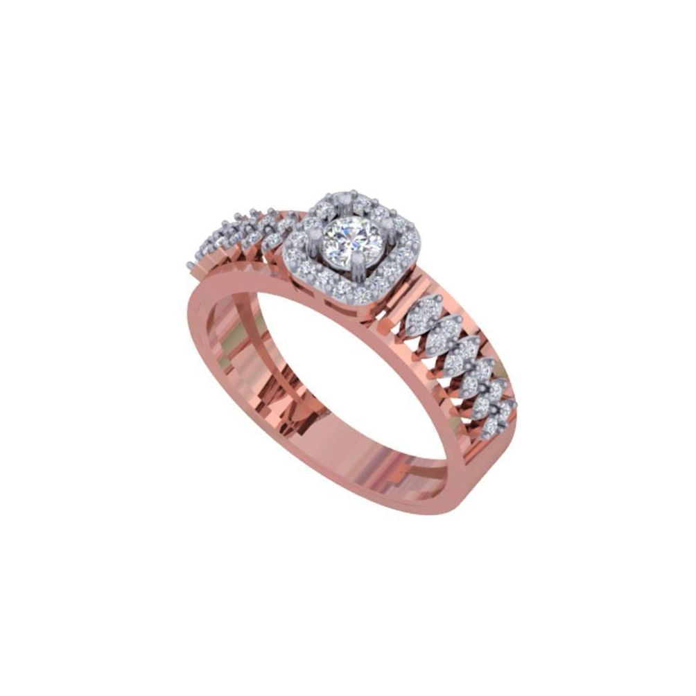 Double Band Halo Diamond Ring – Rose Gold Engagement Ring for Women 10K | 14K | 18K