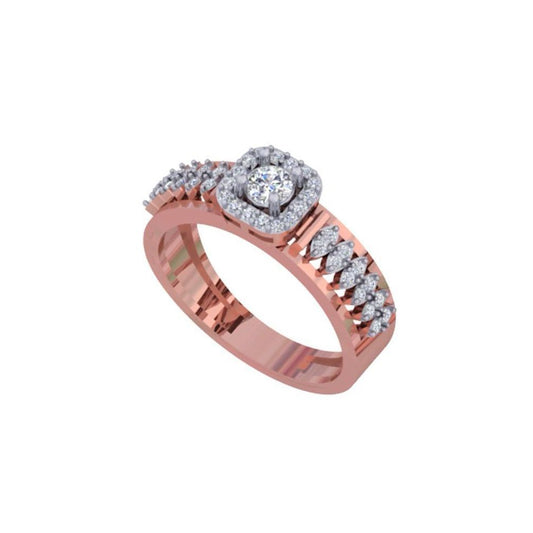 Double Band Halo Diamond Ring – Rose Gold Engagement Ring for Women 10K | 14K | 18K