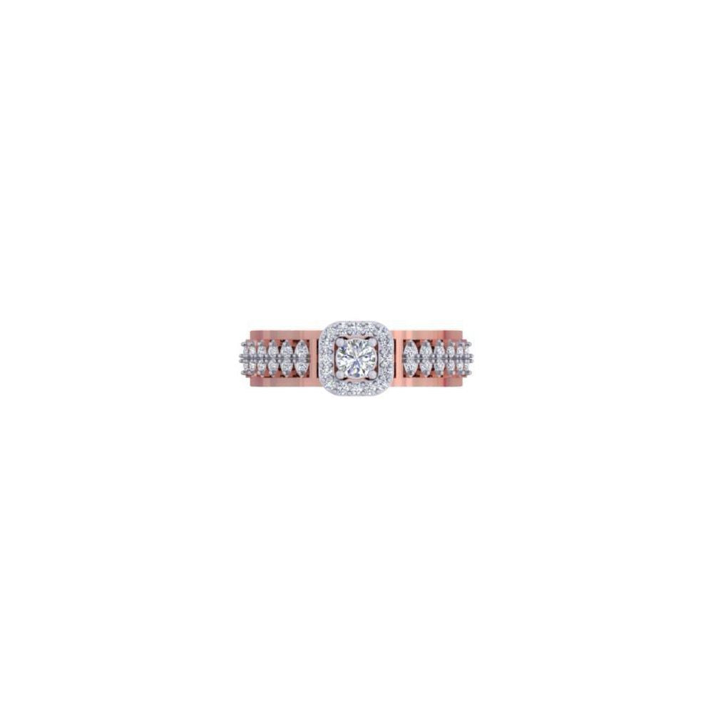 Double Band Halo Diamond Ring – Rose Gold Engagement Ring for Women 10K | 14K | 18K