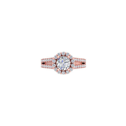 Rose Gold Halo Diamond Engagement Ring – Split Shank Ring with Round Center Stone 10K | 14K | 18K