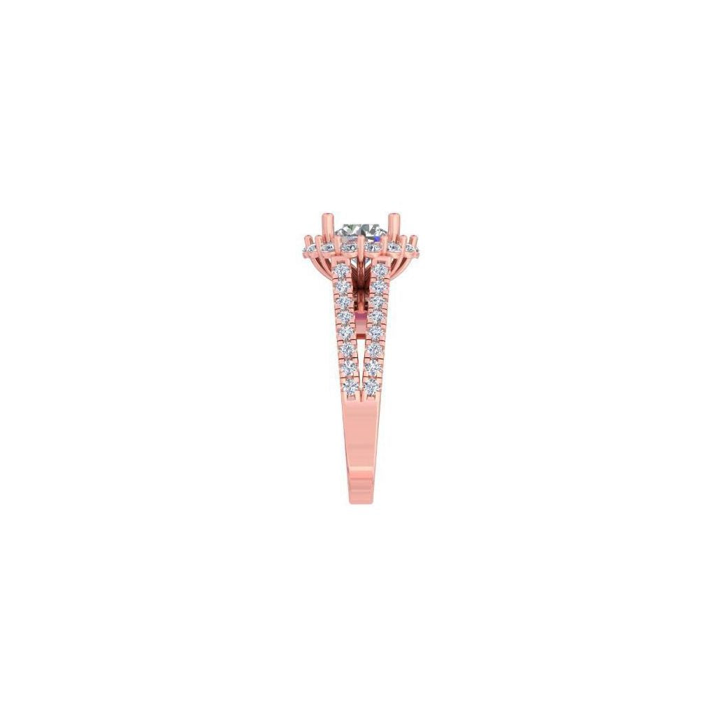 Rose Gold Halo Diamond Engagement Ring – Split Shank Ring with Round Center Stone 10K | 14K | 18K