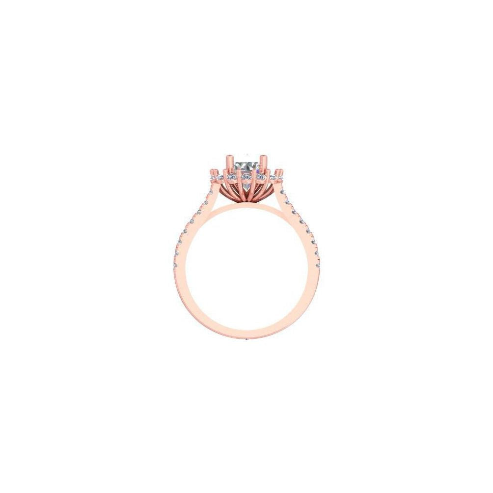 Rose Gold Halo Diamond Engagement Ring – Split Shank Ring with Round Center Stone 10K | 14K | 18K