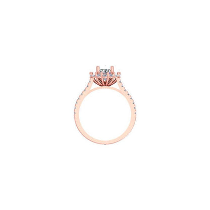 Rose Gold Halo Diamond Engagement Ring – Split Shank Ring with Round Center Stone 10K | 14K | 18K