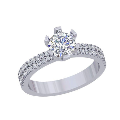 White Gold Solitaire Diamond Ring – Pavé Double Row Band Engagement Ring 10K | 14K | 18K