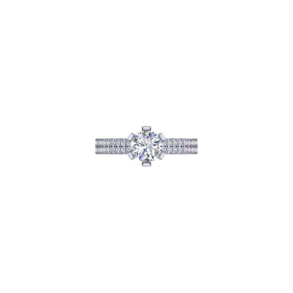White Gold Solitaire Diamond Ring – Pavé Double Row Band Engagement Ring 10K | 14K | 18K