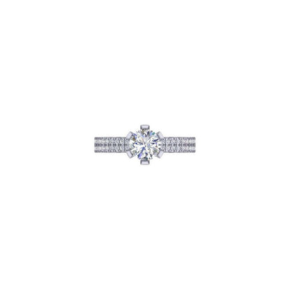 White Gold Solitaire Diamond Ring – Pavé Double Row Band Engagement Ring 10K | 14K | 18K