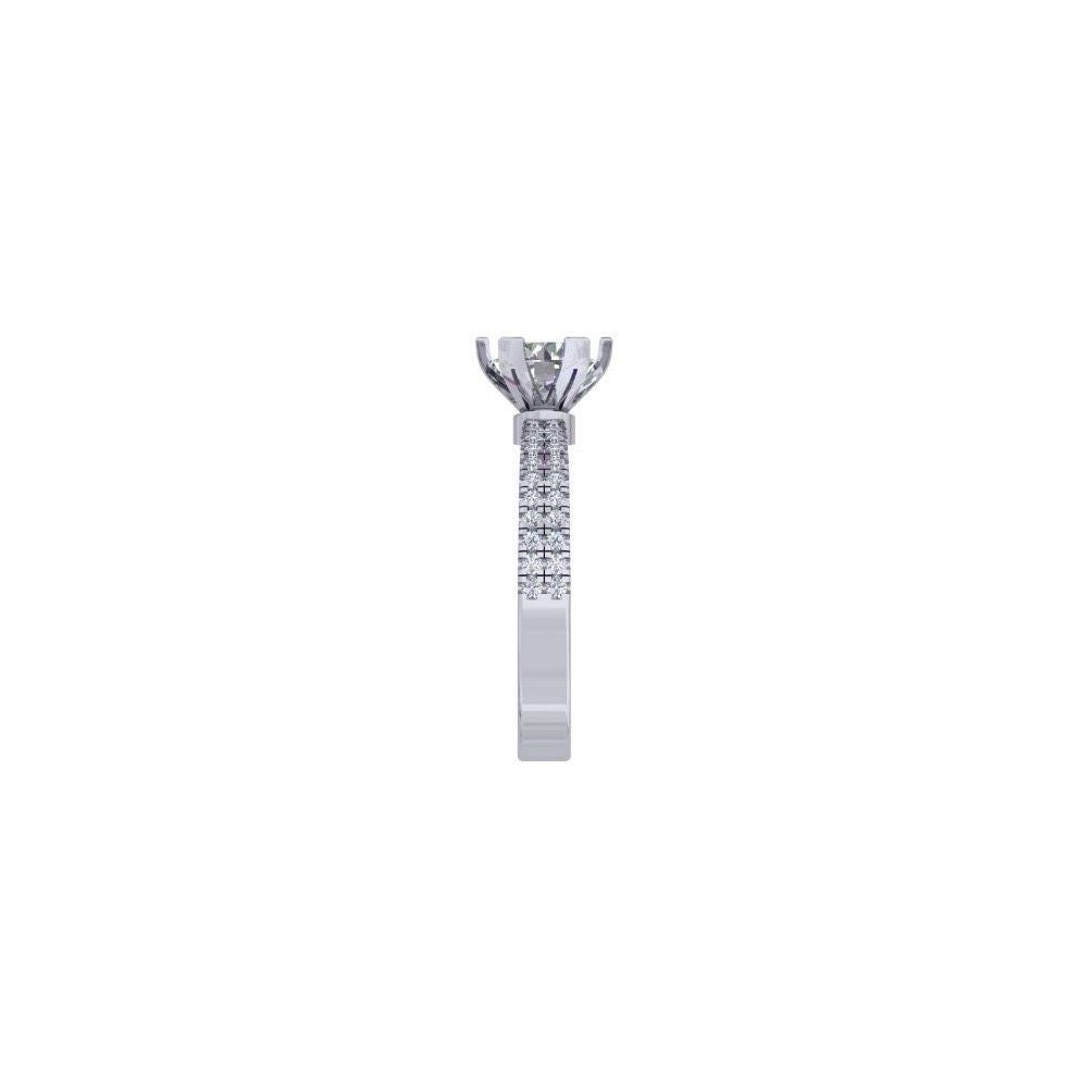 White Gold Solitaire Diamond Ring – Pavé Double Row Band Engagement Ring 10K | 14K | 18K