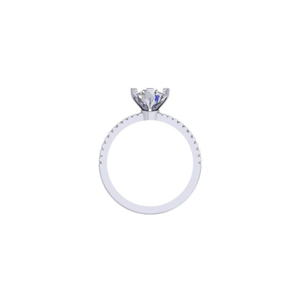 White Gold Solitaire Diamond Ring – Pavé Double Row Band Engagement Ring 10K | 14K | 18K