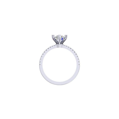 White Gold Solitaire Diamond Ring – Pavé Double Row Band Engagement Ring 10K | 14K | 18K