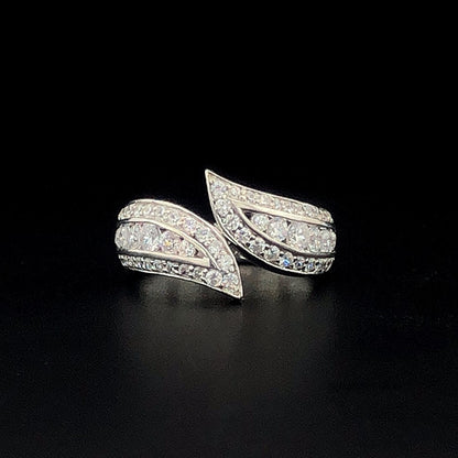 Elegant Silver Bypass Ring with CZ Leaf Design – Adjustable Statement Ring for Women