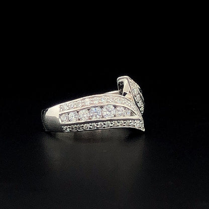 Elegant Silver Bypass Ring with CZ Leaf Design – Adjustable Statement Ring for Women