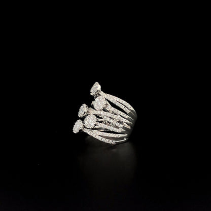 Multi-Layered Silver Statement Ring with Round CZ Clusters – Bold Cocktail Ring for Women
