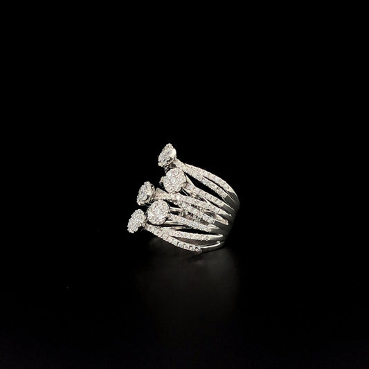 Multi-Layered Silver Statement Ring with Round CZ Clusters – Bold Cocktail Ring for Women