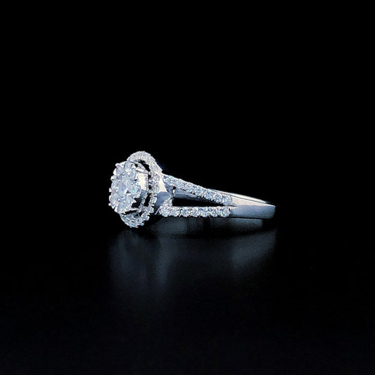 Double Halo Split Shank Silver Ring with Brilliant Round CZ Center
