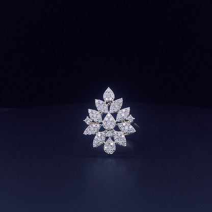 Floral Cluster Silver Ring with Teardrop CZ Stones – Statement Cocktail Ring for Women