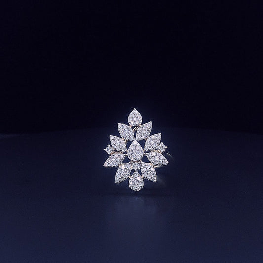 Floral Cluster Silver Ring with Teardrop CZ Stones – Statement Cocktail Ring for Women