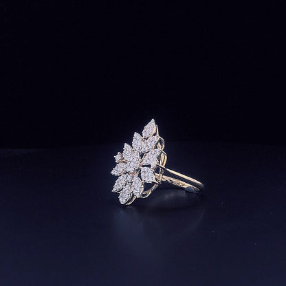 Floral Cluster Silver Ring with Teardrop CZ Stones – Statement Cocktail Ring for Women