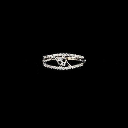 Split Shank Pave Silver Ring with Double Row Accent Stones