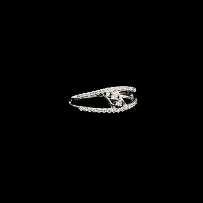 Split Shank Pave Silver Ring with Double Row Accent Stones
