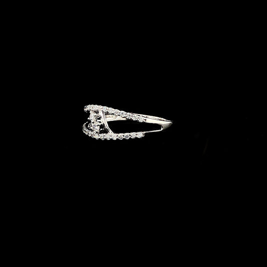 Split Shank Pave Silver Ring with Double Row Accent Stones