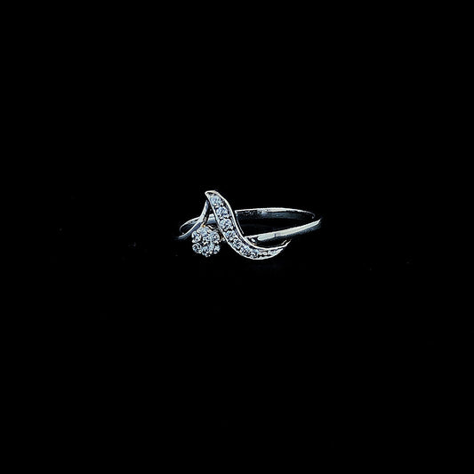 Wave-Inspired Silver Ring with Solitaire & Pave Detailing