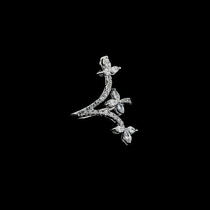 Silver Ring with CZ Butterfly & Floral Vine Design – Elegant Nature-Inspired Jewelry for Women