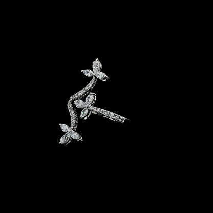 Silver Ring with CZ Butterfly & Floral Vine Design – Elegant Nature-Inspired Jewelry for Women