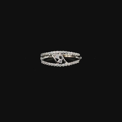 Split Shank Pave Silver Ring with Double Row Accent Stones