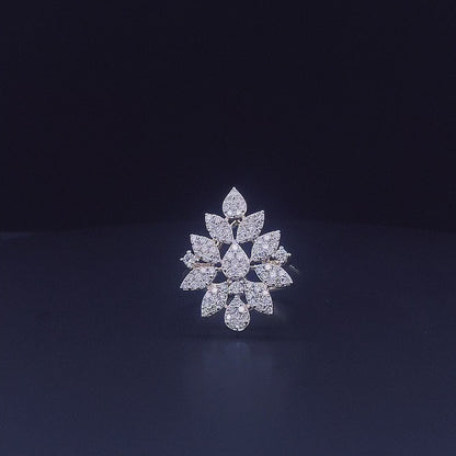 Floral Cluster Silver Ring with Teardrop CZ Stones – Statement Cocktail Ring for Women