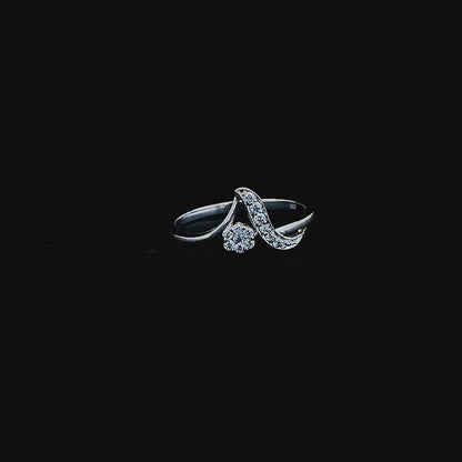 Wave-Inspired Silver Ring with Solitaire & Pave Detailing